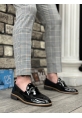 BA0009 Rugan Püsküllü Corcik Siyah Çengel Tokalı Klasik Erkek Ayakkabısı