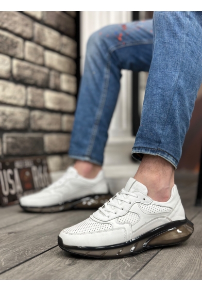 BA0324 İçi Dışı Hakiki Deri Rahat Taban Beyaz Sneakers Casual Erkek Ayakkabı