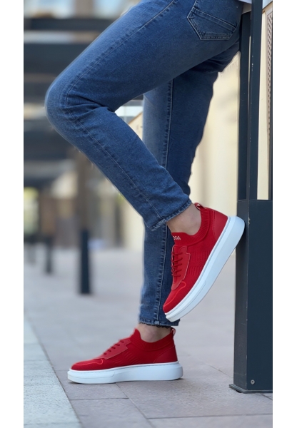 BA0812 Özel Örme Triko Tarz Kırmızı Beyaz Renk Spor Ayakkabı 