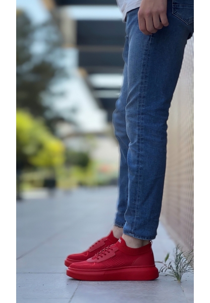 BA0812 Özel Örme Triko Tarz Kırmızı Renk Spor Ayakkabı 
